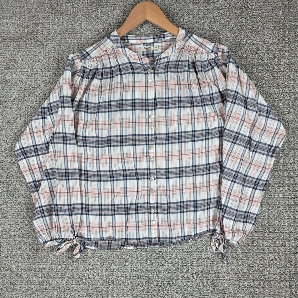 Faherty Womens Everleigh Pink Blue Plaid Button Up Blouse Top Size Small